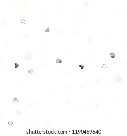 Light Pink, Yellow vector seamless texture with lovely hearts. Hearts on blurred abstract background with colorful gradient. Template for Valentine's greeting postcards.