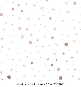 Light Pink, Yellow vector seamless pattern with polygonal style with circles. Glitter abstract illustration with spheres, squares, lines. Template for business cards, websites.
