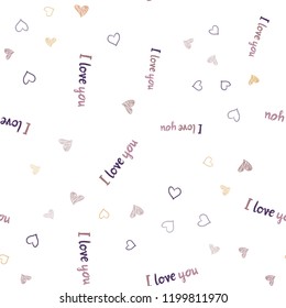 Light Pink, Yellow vector seamless texture with lovely hearts. Hearts on blurred abstract background with colorful gradient. Design for ad, poster, banner of Valentine Day.