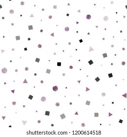 Light Pink, Yellow vector seamless layout with circles, lines, rectangles. Glitter abstract illustration with spheres, squares, lines. Pattern for design of window blinds, curtains.