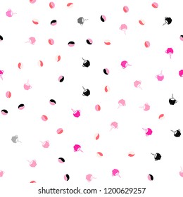 Light Pink, Yellow vector seamless background with coffee, beans. Colorful illustration with gradient coffee beans, mugs. Template of a black hot beverage in a cafe.