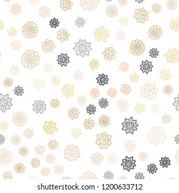 Light Pink, Yellow vector seamless pattern with christmas snowflakes. Glitter abstract illustration with crystals of ice. Design for textile, fabric, wallpapers.