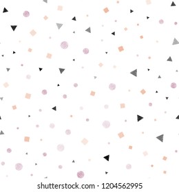 Light Pink, Yellow vector seamless cover with polygonal style with circles. Illustration with colorful circles, triangles, rectangles. Trendy design for wallpaper, fabric makers.