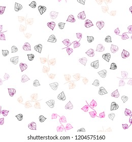 Light Pink, Yellow vector seamless elegant pattern with leaves. Glitter abstract illustration with doodles and leaves. Pattern for trendy fabric, wallpapers.