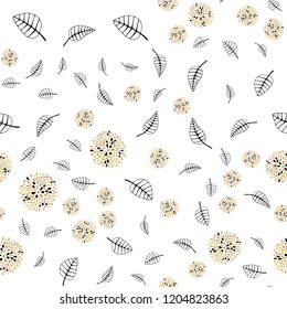 Light Pink, Yellow vector seamless doodle pattern with leaves, flowers. Doodle with leaves, flowers in Origami style. Trendy design for wallpaper, fabric makers.