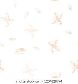 Light Pink, Yellow vector seamless abstract pattern with leaves. Sketchy doodles with leaves on blurred background. Pattern for trendy fabric, wallpapers.