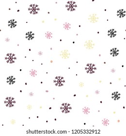 Light Pink, Yellow vector seamless pattern with christmas snowflakes. Glitter abstract illustration with crystals of ice. Pattern for design of window blinds, curtains.
