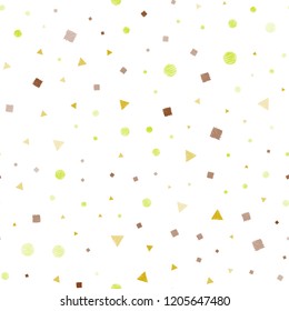 Light Pink, Yellow vector seamless backdrop with lines, circles, rhombus. Abstract illustration with colorful dots, lines, cubes. Trendy design for wallpaper, fabric makers.