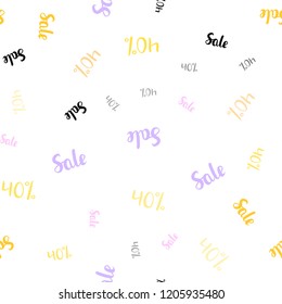 Light Pink, Yellow vector seamless pattern with 40 percentage signs. Colored words of sales with gradient on white background. Backdrop for super sales on Black Friday.