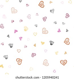 Light Pink, Yellow vector seamless cover with Shining hearts. Glitter abstract illustration with colorful hearts in romantic style. Pattern for carnival, festival romantic leaflets.