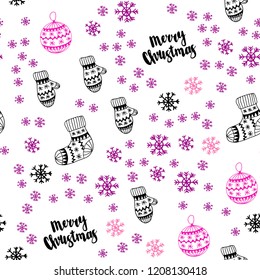 Light Pink, Yellow vector seamless layout with bright snowflakes, balls, socks, mittens. Colorful xmas elements with gradient. Pattern for design of fabric, wallpapers.