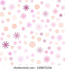 Light Pink, Yellow vector seamless pattern with christmas snowflakes. Glitter abstract illustration with crystals of ice. Pattern for design of window blinds, curtains.