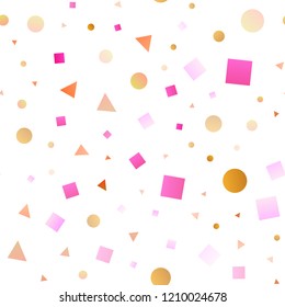 Light Pink, Yellow vector seamless template with crystals, circles, squares. Abstract gradient illustration with circles, triangles, cubes. Pattern for design of window blinds, curtains.