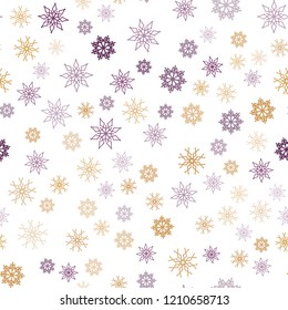Light Pink, Yellow vector seamless pattern with christmas snowflakes. Shining colored illustration with snow in christmas style. Template for business cards, websites.