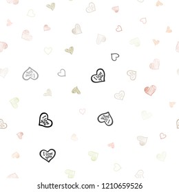 Light Pink, Yellow vector seamless pattern with colorful hearts. Hearts on blurred abstract background with colorful gradient. Pattern can be used for valentine's ad, booklets.