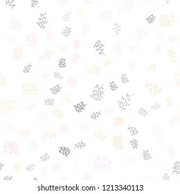 Light Pink, Yellow vector seamless abstract background with leaves, branches. Colorful illustration in doodle style with leaves, branches. Design for textile, fabric, wallpapers.