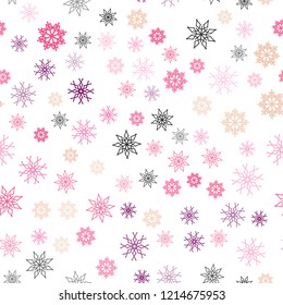 Light Pink, Yellow vector seamless pattern with christmas snowflakes. Glitter abstract illustration with crystals of ice. Trendy design for wallpaper, fabric makers.