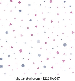 Light Pink, Yellow vector seamless layout with circles, lines, rectangles. Abstract gradient illustration with circles, triangles, cubes. Trendy design for wallpaper, fabric makers.