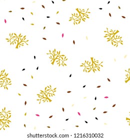 Light Pink, Yellow vector seamless natural backdrop with leaves, branches. Leaves and branches with gradient on white background. Pattern for design of fabric, wallpapers.