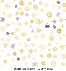 Light Pink, Yellow vector seamless template with ice snowflakes. Snow on blurred abstract background with gradient. Template for business cards, websites.