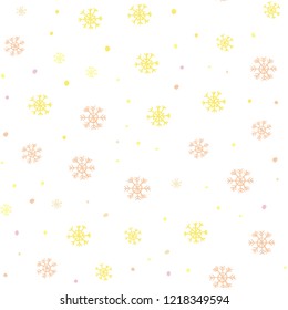 Light Pink, Yellow vector seamless template with ice snowflakes. Shining colorful illustration with snow in christmas style. Trendy design for wallpaper, fabric makers.
