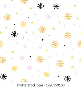 Light Pink, Yellow vector seamless template with ice snowflakes. Modern geometrical abstract illustration with snowflakes. Template for business cards, websites.