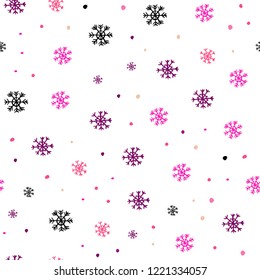 Light Pink, Yellow vector seamless layout with bright snowflakes. Colorful decorative design in xmas style with snow. Design for textile, fabric, wallpapers.