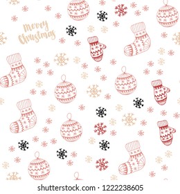 Light Pink, Yellow vector seamless background with xmas snowflakes, balls, socks, mittens. Shining colorful illustration in christmas style. Template for business cards, websites.