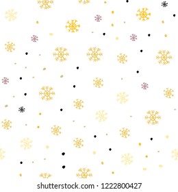 Light Pink, Yellow vector seamless layout with bright snowflakes. Shining colorful illustration with snow in christmas style. Pattern for design of window blinds, curtains.