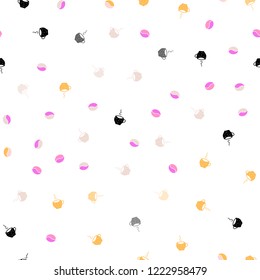 Light Pink, Yellow vector seamless layout with coffee set. Decorative gradient design of coffee cups and beans. Pattern for menu of cafes and restaurants.