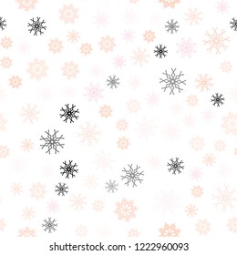 Light Pink, Yellow vector seamless pattern with christmas snowflakes. Modern geometrical abstract illustration with crystals of ice. Pattern for trendy fabric, wallpapers.