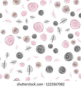 Light Pink, Yellow vector seamless abstract pattern with leaves and flowers. Doodle illustration of leaves and flowers in Origami style. Pattern for trendy fabric, wallpapers.