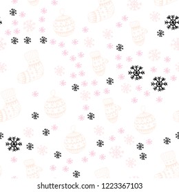 Light Pink, Yellow vector seamless layout with bright snowflakes, balls, socks, mittens. Colorful xmas elements with gradient. Template for business cards, websites.