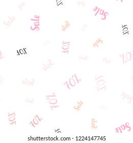 Light Pink, Yellow vector seamless texture with selling prices 70 %. Colorful set of  percentage signs in simple style. Backdrop for mega promotions, discounts.