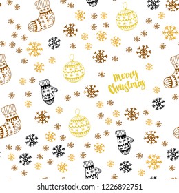 Light Pink, Yellow vector seamless layout with bright snowflakes, balls, socks, mittens. Modern geometric abstract illustration. Texture for window blinds, curtains.
