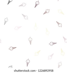 Light Pink, Yellow vector seamless cover with sundae ice-cream. Glitter abstract sketch with ice-cream cones. Pattern for menu of cafes and restaurants.