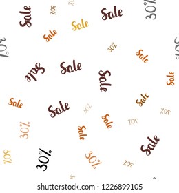 Light Pink, Yellow vector seamless texture with selling prices 30 %. Colorful set of  percentage signs in simple style. Backdrop for ads, leaflets of Black Friday.