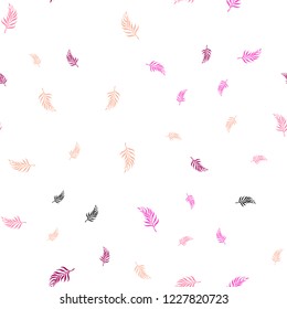 Light Pink, Yellow vector seamless doodle texture with leaves. leaves on elegant natural pattern with gradient. Pattern for design of fabric, wallpapers.