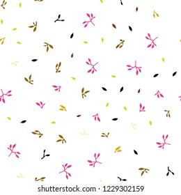 Light Pink, Yellow vector seamless doodle template with leaves. Shining colored illustration with leaves in doodle style. Pattern for design of fabric, wallpapers.