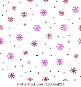 Light Pink, Yellow vector seamless texture with colored snowflakes. Shining colorful illustration with snow in christmas style. Pattern for design of window blinds, curtains.