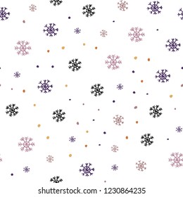 Light Pink, Yellow vector seamless template with ice snowflakes. Shining colorful illustration with snow on abstract template. Design for textile, fabric, wallpapers.