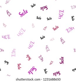 Light Pink, Yellow vector seamless layout with discount of 40%. Abstract illustration with colorful gradient symbols of sales. Pattern for ads, posters, banners of sales.