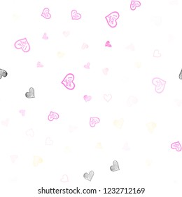 Light Pink, Yellow vector seamless pattern with colorful hearts. Blurred decorative design in doodle style with hearts. Pattern for carnival, festival romantic leaflets.