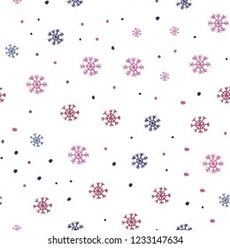 Light Pink, Yellow vector seamless pattern with christmas snowflakes. Shining colorful illustration with snow on abstract template. Pattern for trendy fabric, wallpapers.