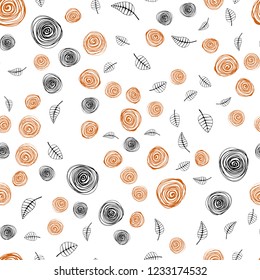Light Pink, Yellow vector seamless abstract pattern with leaves and flowers. Abstract illustration with leaves, flowers in doodles style. Texture for window blinds, curtains.