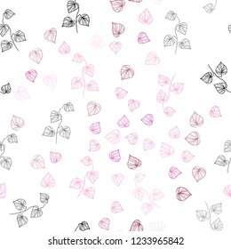 Light Pink, Yellow vector seamless natural background with leaves. Shining colored illustration with leaves in doodle style. Pattern for design of window blinds, curtains.