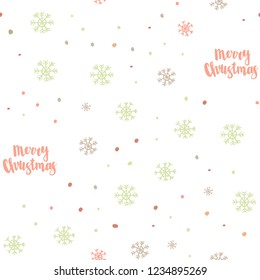 Light Pink, Yellow vector seamless texture with colored snowflakes. Colorful decorative design in xmas style with snow. Template for business cards, websites.