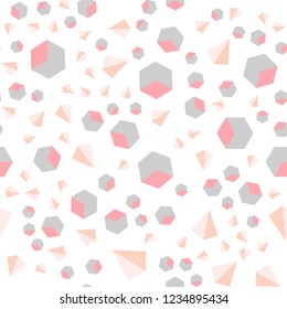 Light Pink, Yellow vector seamless, isometric template with crystals, squares. Decorative design in abstract style with lines, cubes. Template for business cards, websites.