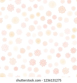 Light Pink, Yellow vector seamless background with xmas snowflakes. Glitter abstract illustration with crystals of ice. Trendy design for wallpaper, fabric makers.