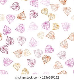 Light Pink, Yellow vector seamless doodle layout with leaves. Glitter abstract illustration with doodles and leaves. Pattern for design of fabric, wallpapers.